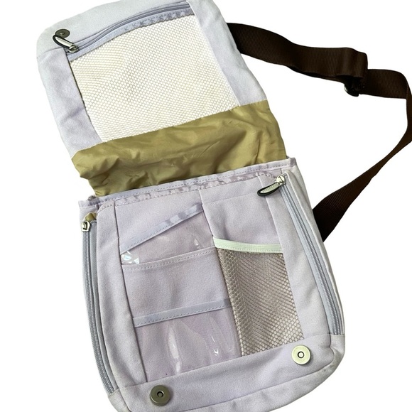 Travelon lilac canvas crossbody messenger bag organizer pockets adjustable strap - Picture 6 of 14